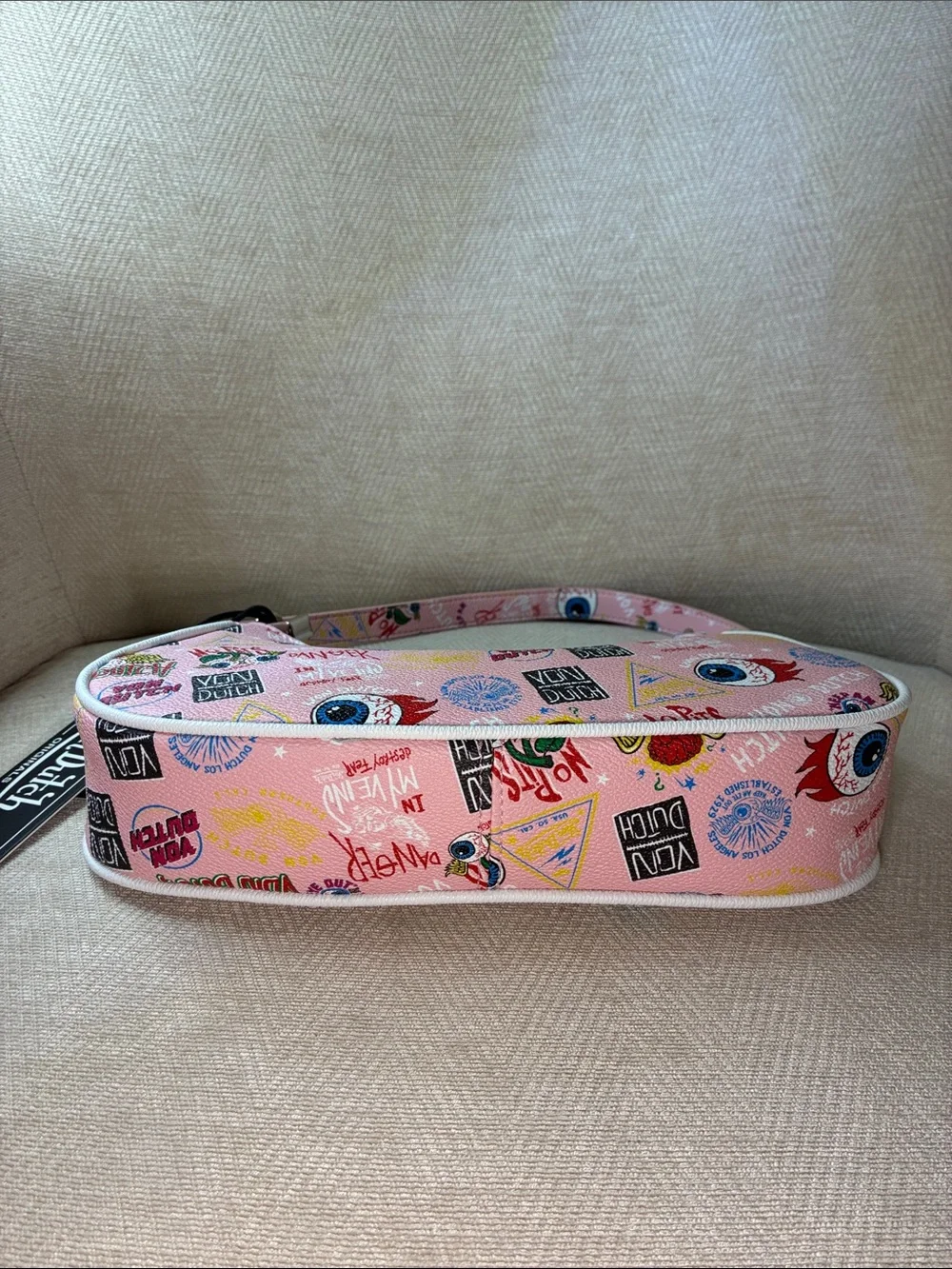 Von Dutch Pink Graphic Logo Shoulder Bag with Chain Detail